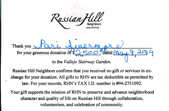 2,500 Russian Hill gift